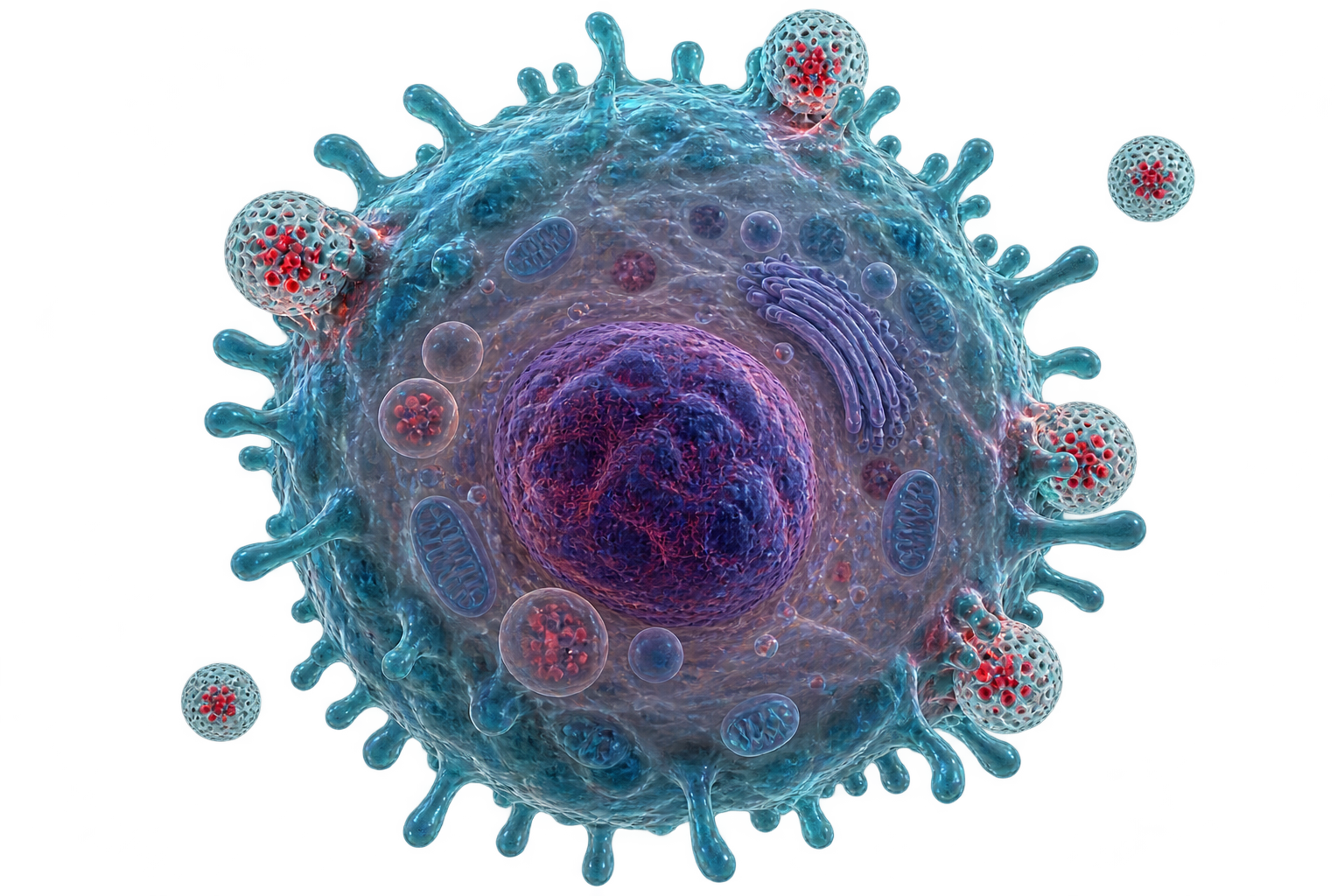 Illustrative three-dimensional MCF-7 breast cancer cell with Safranin-loaded silica nanoparticles